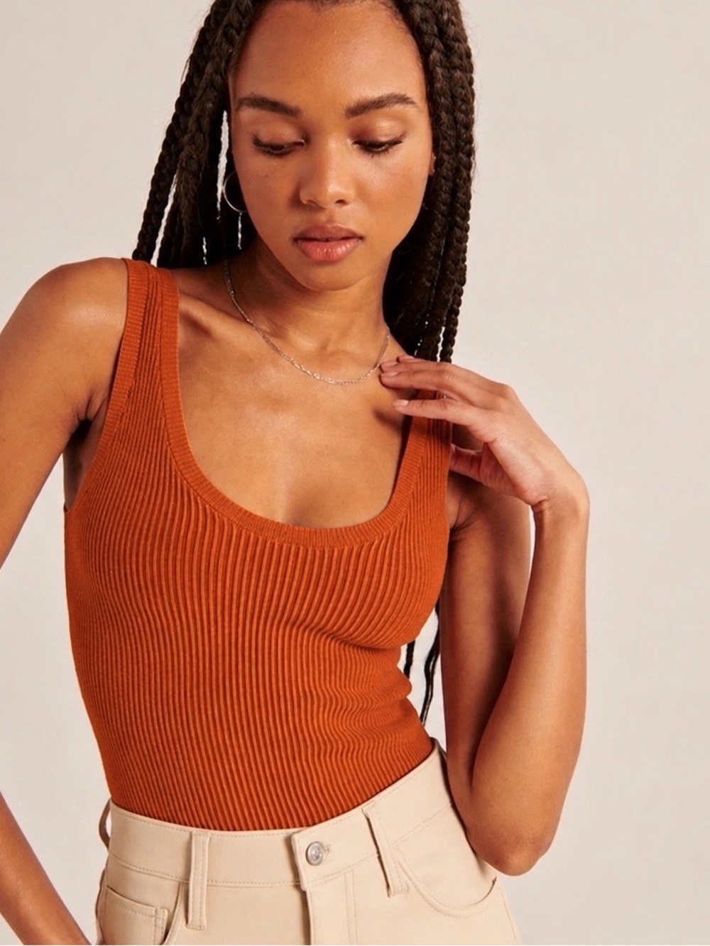 Abercrombie Rust Scoopneck Ottoman Tank Bodysuit Small